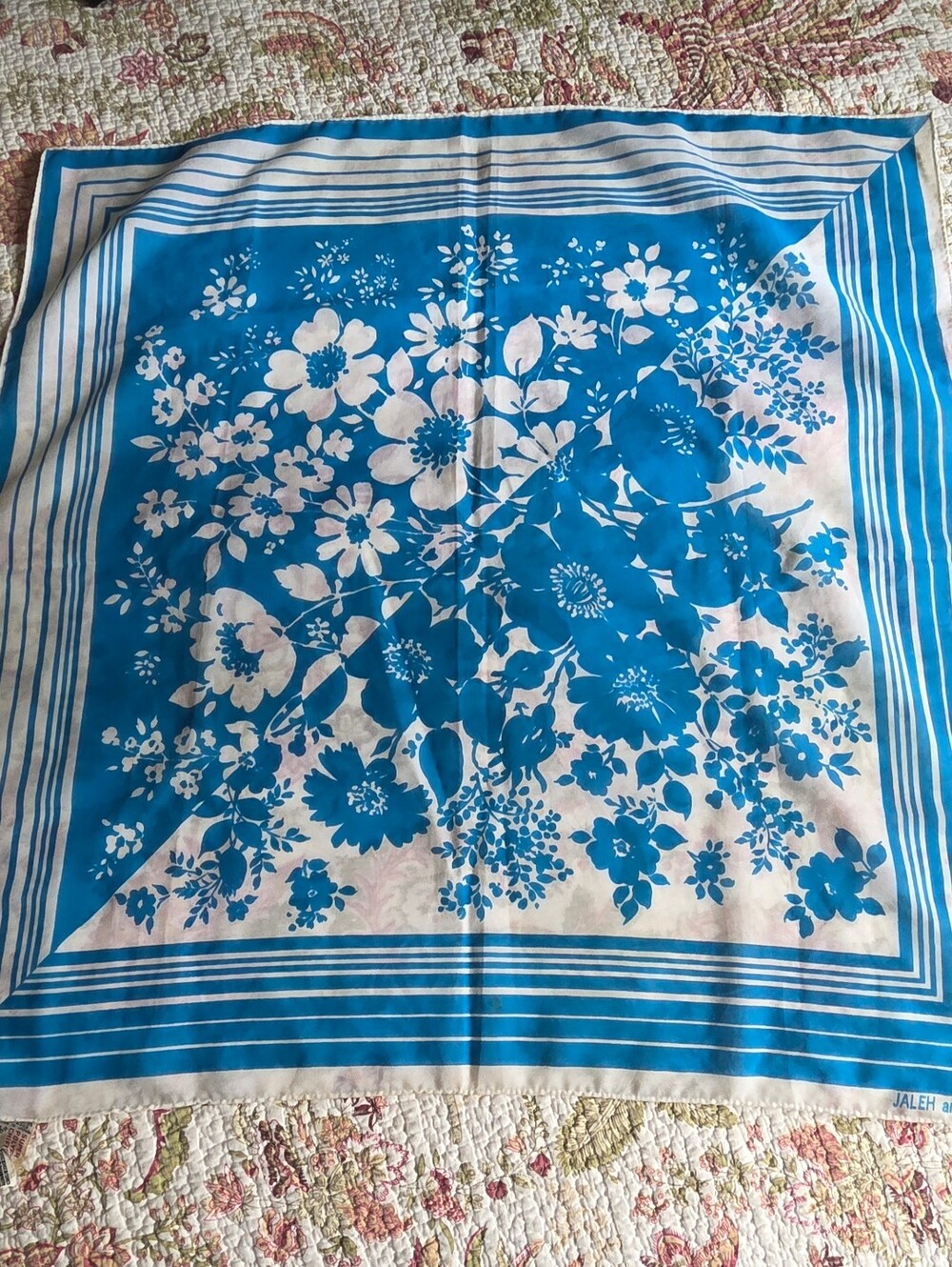 Vintage Ben Goodman Blue & White Floral Square Scarf